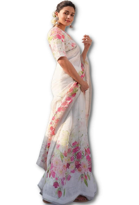 VasthrlayTextile Digital Unstitched White Free Ethnic Wear