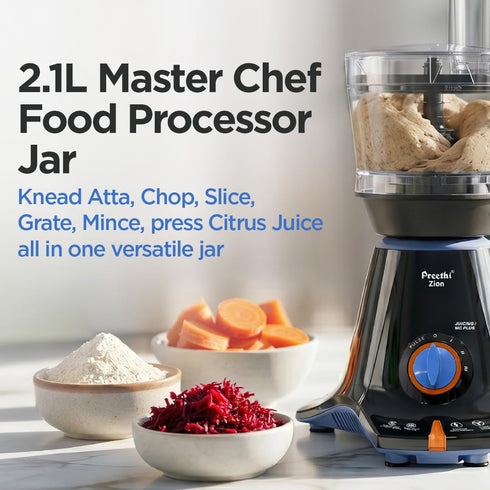 Preethi Zion MG-227 Mixer Grinder 750 Watt, 4 Jars - Master Chef Food Processor Jar and Flexi Lid, Black
