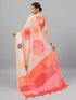 Vasthrlay Cream Faux Georgette Botanical Floral Printed Saree With Unstitched Blouse