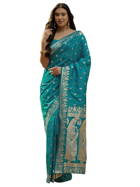 Vasthrlay Banarasi Jacquard Unstitched Navy Blue Saree