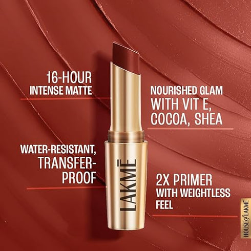 Lakme 9TO5 Primer + Matte Lip Color MR3 Red Rust Red Rust