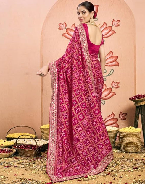 Vasthrlay Georgette Embroidery Unstitched Dark Green Saree