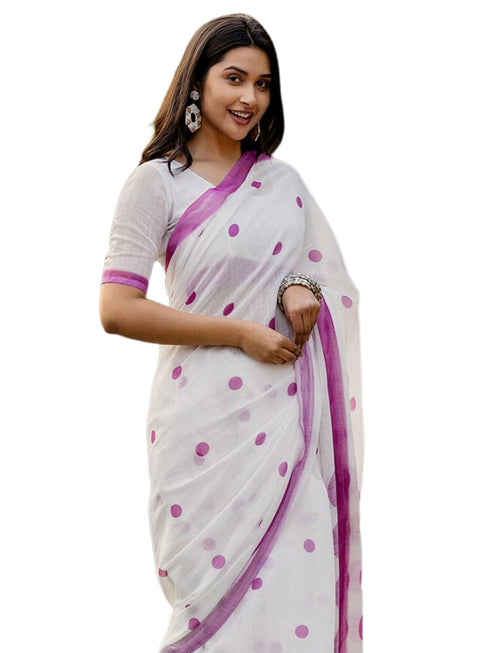 Vasthrlay Womens Printed Unstitched Off White Saree