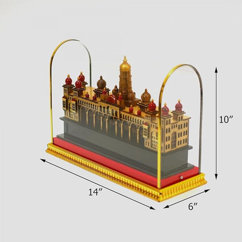 Handcrafted Rosewood Wooden Mysore Palace Model with Lights & Glass Cover, Mysore Palace Showpiece for Home & Office Decor, Housewarming, Birthday Gifts (10x14 Inches)