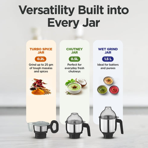 Preethi Zion MG-227 Mixer Grinder 750 Watt, 4 Jars - Master Chef Food Processor Jar and Flexi Lid, Black