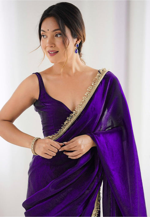 Vasthrlay Red Sequins Unstitched Saree