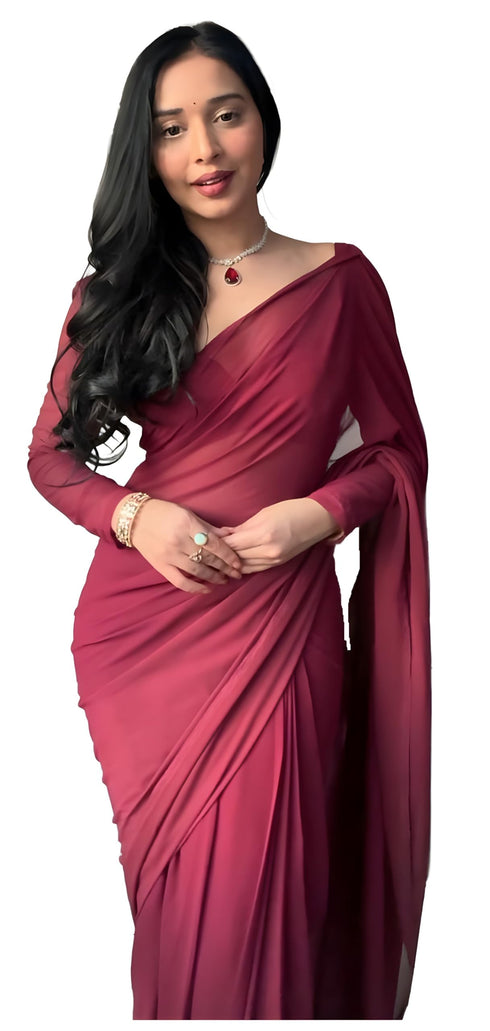 Vasthrlay Red Georgette Unstitched Saree