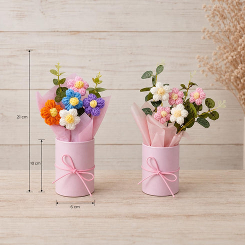 Handmade Crochet Flower Bouquet Set of 2 (Multicolor Combo)