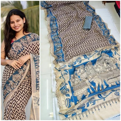 Vasthrlay Geometric Kalamkari Border Ethnic