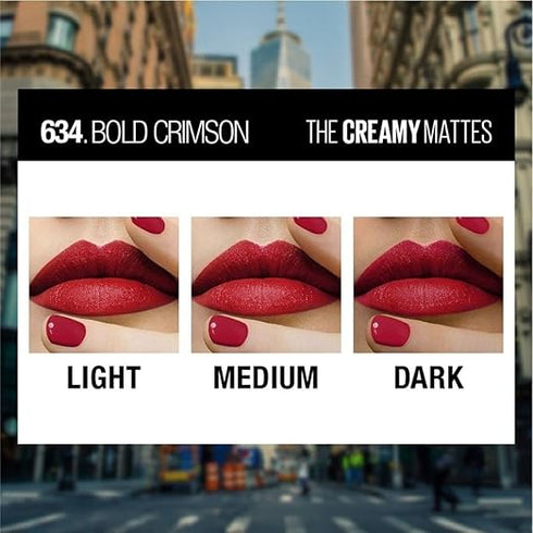 Maybelline Creamy Matte Lipstick / 634 Bold Crimson