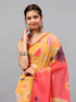 Vasthrlay Yellow Floral| Solid| Striped Design Georgette Saree With Unstitched Blouse Piece