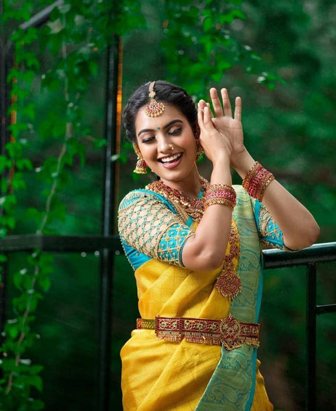 Vasthrlay Yellow Kanjivaram Saree