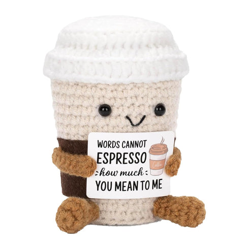 Crochet Toy, Knitted Coffee Cup, Emotional Support Gift