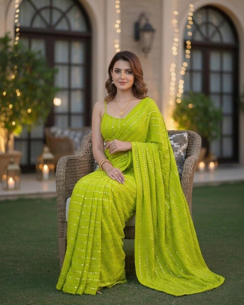 Vasthrlay Yellow Georgette Unstitched Saree
