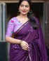 Vasthrlay Mulmul Linen Cotton Saree | Purple And Lavender Printed Pallu Zari Border