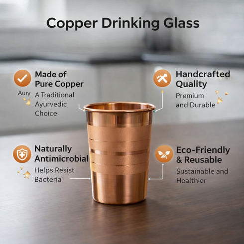 Pure Copper Drinking Glass Set of 6 | 300ML