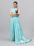 Vasthrlay Light Blue Linen Floral Printed Saree With Solid Unstitched Linen Blouse Piece