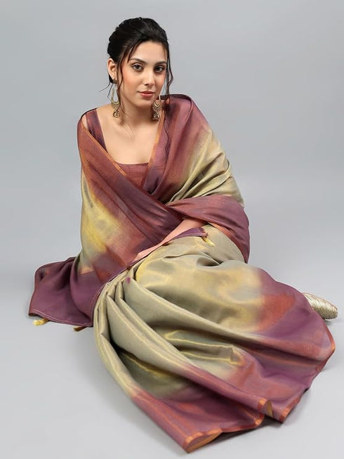Vasthrlay Beige Womens Ready To Wear One Minute Polyester Erode Zari Saree
