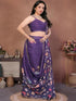 Vasthrlay Purple Floral Print Ready To Wear Linen Saree