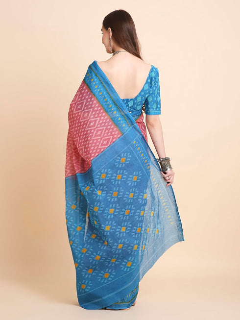 Vasthrlay Cotton Printed Mulmul Blue Saree