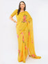 Vasthrlay Womens Yellow1 Daisy Floral Prints Linen Saree With Zari Border And Unstitched Blouse Piece
