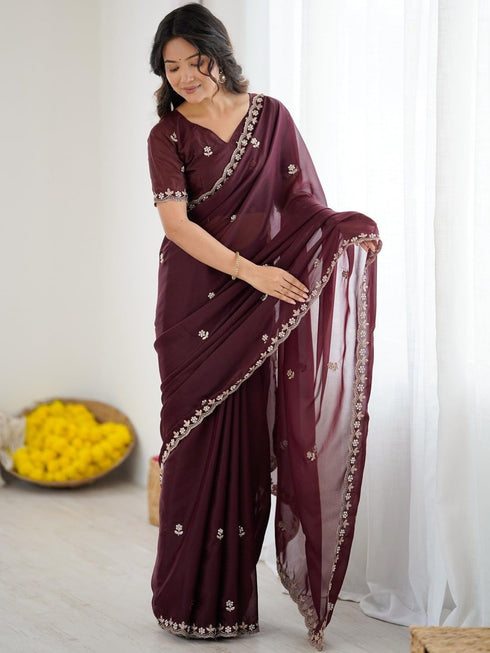 Vasthrlay Wine Georgette Saree