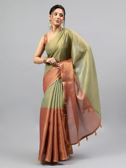 Vasthrlay Beige2 Floral And Solid Design Polyester Saree With Unstitched Blouse Piece