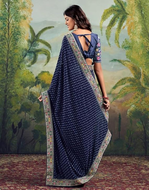 Vasthrlay Georgette Embroidery Unstitched Green Saree