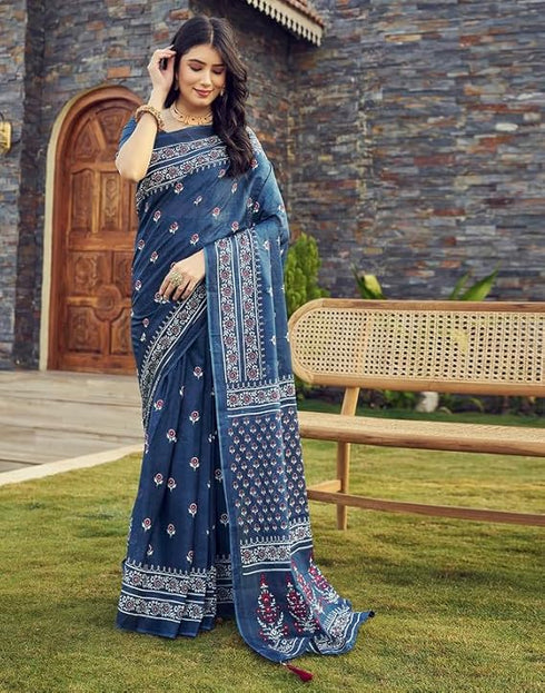 Vasthrlay Womens Printed Unstitched Beige Saree