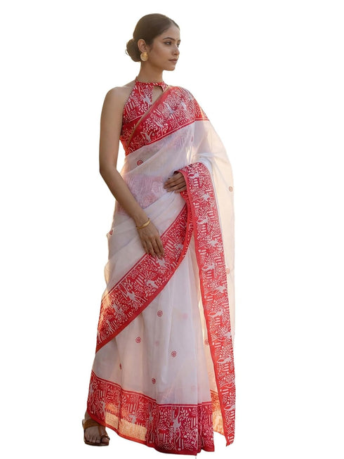 Vasthrlay Printed White Saree