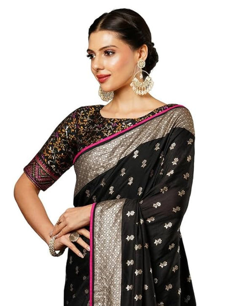 Vasthrlay Banarasi Jacquard Unstitched Black Saree