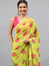 Vasthrlay Green Floral| Solid| Striped Design Georgette Saree With Unstitched Blouse Piece