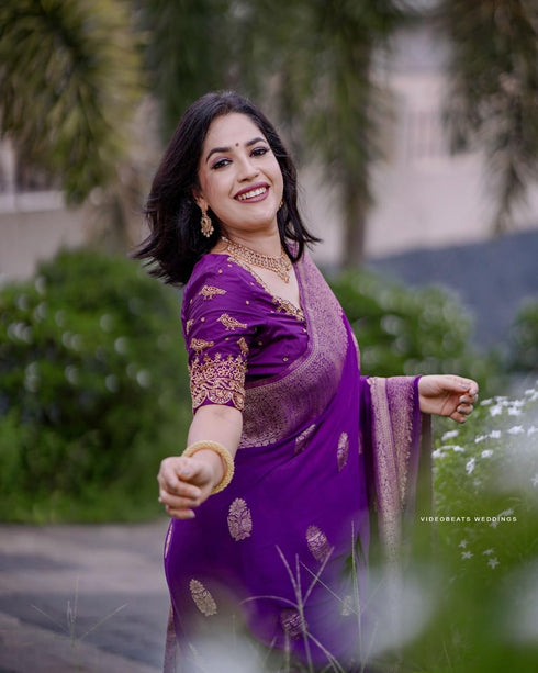Vasthrlay Purple Kanjivaram Saree