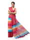 Vasthrlay Multi Red Printed Striped Linen Saree With Solid Linen Unstitched Blouse Piece For Women
