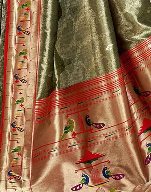 Vasthrlay Womens Paithani Unstitched Orange Saree