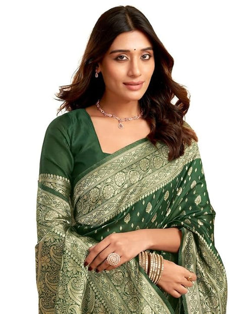 Vasthrlay Jacquard Kanjivaram Unstitched Light Green Saree