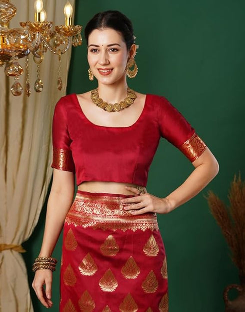 Vasthrlay Womens Jacquard Unstitched Maroon Saree
