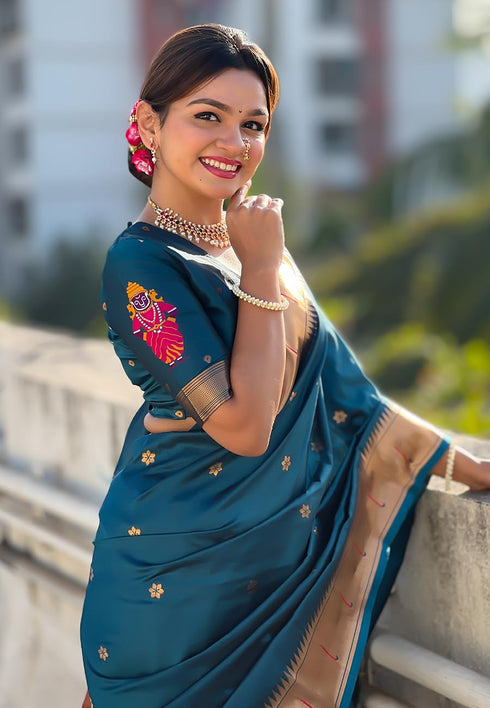Vasthrlay Kanjivaram Paithani Unstitched Mahendi Ethnic Wear