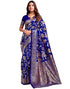 Vasthrlay Pure Kanjivaram Silk Blue Saree Banarasi With Blouse Piece