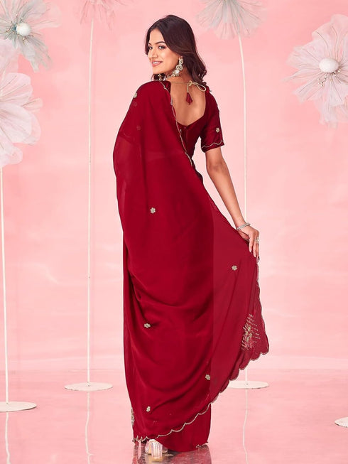 Vasthrlay Georgette Sequins Red Saree