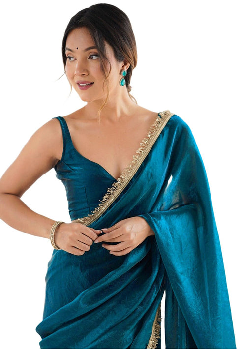 Vasthrlay Chiffon Sequins Unstitched Saree