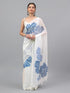Vasthrlay White Floral Printed Georgette Saree With White Solid Georgette Unstitched Blouse