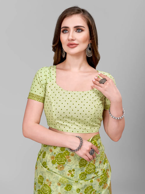 Vasthrlay Cotton Printed Mulmul Cream Saree
