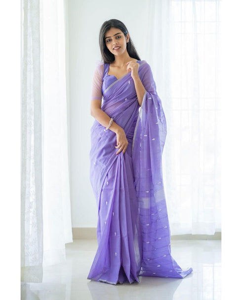 Vasthrlay Kanjivaram Cotton Lavender Ethnic Wear