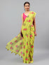Vasthrlay Green Floral| Solid| Striped Design Georgette Saree With Unstitched Blouse Piece