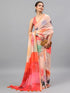 Vasthrlay Cream Faux Georgette Botanical Floral Printed Saree With Unstitched Blouse
