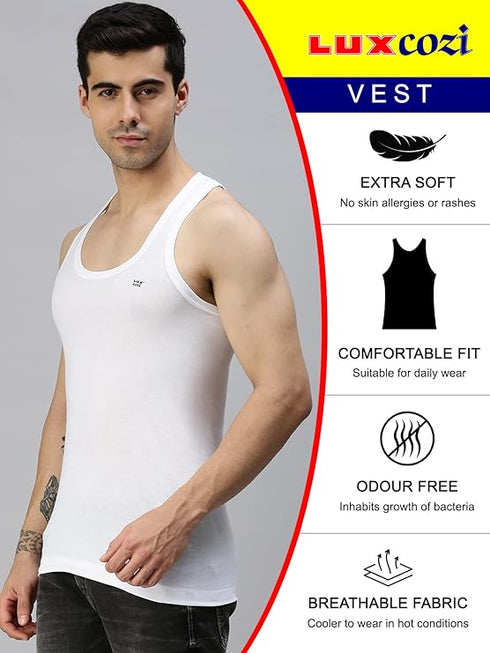 Lux Cozi Cotton Men's Pack of 5 Solid Vest