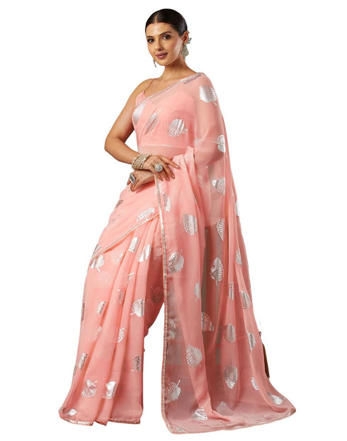 Vasthrlay Georgette Printed Unstitched Orange Saree