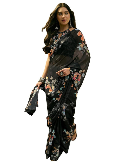 Vasthrlay Georgette Printed Unstitched Yellow Saree