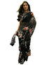 Vasthrlay Georgette Printed Black | Multicolour Saree With Unstitched Blouse Piece